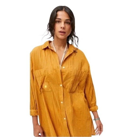 Urban Outfitters Tops - Urban Outfitters Dress SZ L Kennedy Cover UP Sun‎ Cotton Tunic Shirt Yellow #435